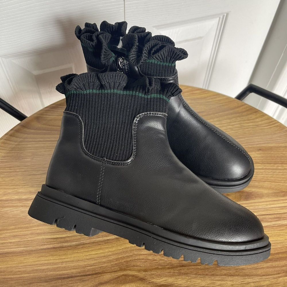 Booties Black Chelsea Big Girls Ankle Boots Size 6 Side Zip New - Picture 2 of 16